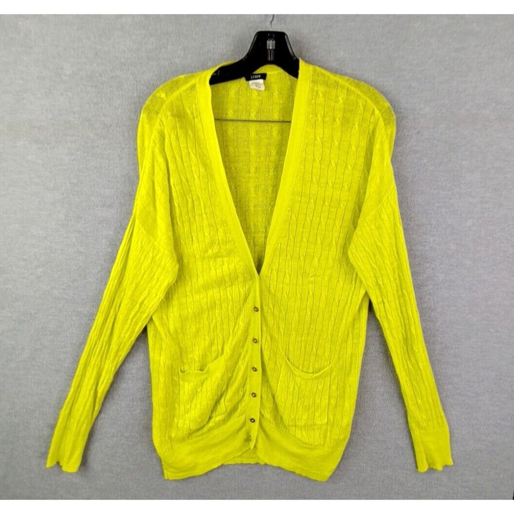 J Crew Womens Sweater Large Yellow 100% Linen Soft Tunic Cardigan Cable Knit